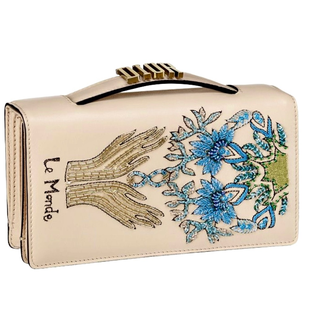 •••SOLD•••Dior Beige Leather Embroidered Le Monde Tarot Clutch Limited Edition
